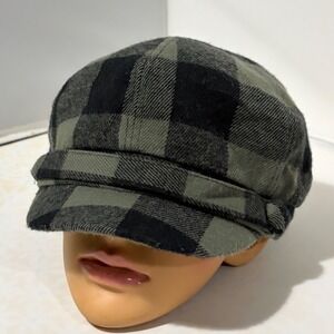D&Y Newsboy Cabbie Hat Olive Green Black Buffalo Plaid Acrylic Cap DYW-0703CAB